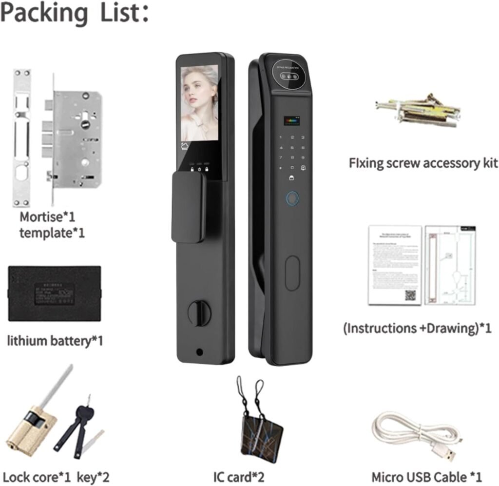 3D Face Recognition Smart Door Lock with Video Intercom, Palm Vein Scanner, Keyless Fingerprint Mortise Lock, Digital Keypad, Alexa, Tuya APP, IP65 Waterproof, Aluminum Alloy, for Front Door