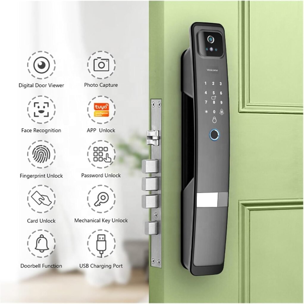 3D Facial Recognition Biometric Fingerprint Door Lock Smart Lock Tuya App Remote Unlocking Keyless Lock Electronic Door Lock(30x240)