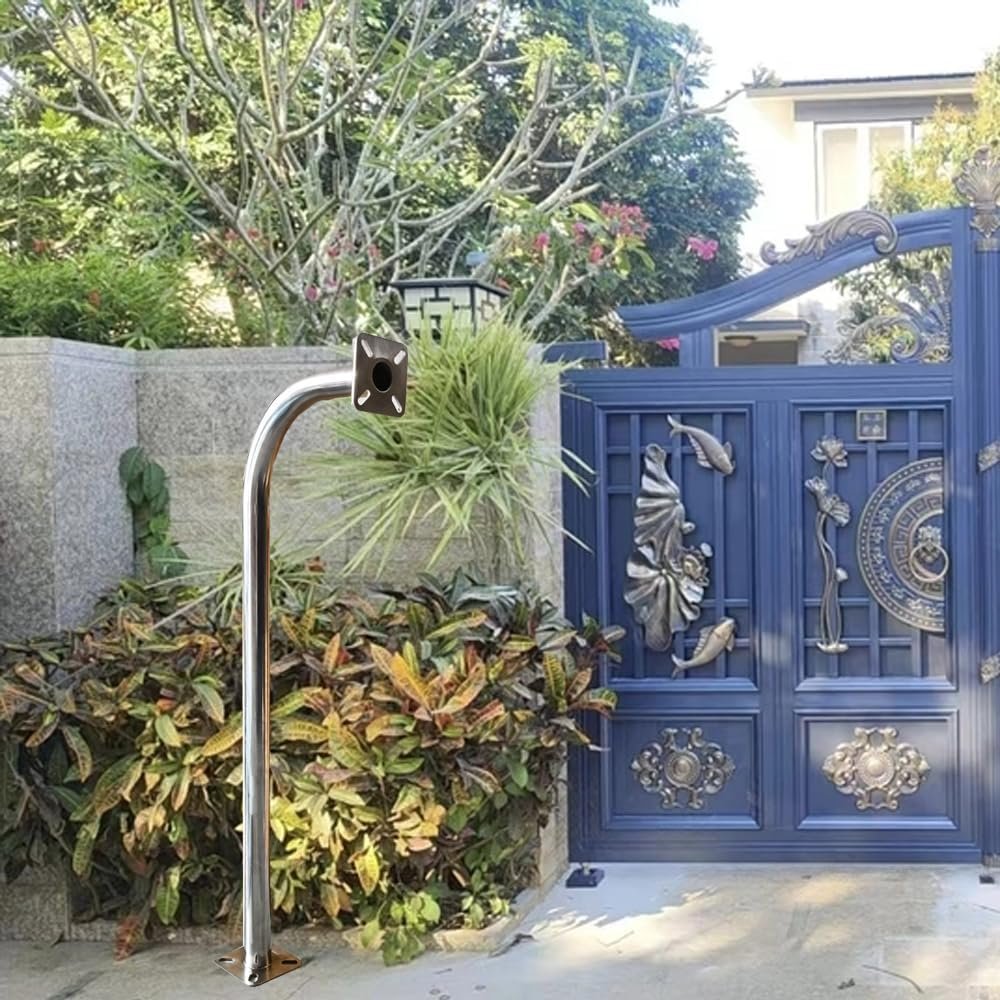 Gooseneck Keypad Stand，Heavy Duty Stainless Steel Universal Access Control Mounting Post Keypads，42” Height， 4.1” x 4.1”， 5” x 5” Universal mounting Plates， Other Access Control Accessories