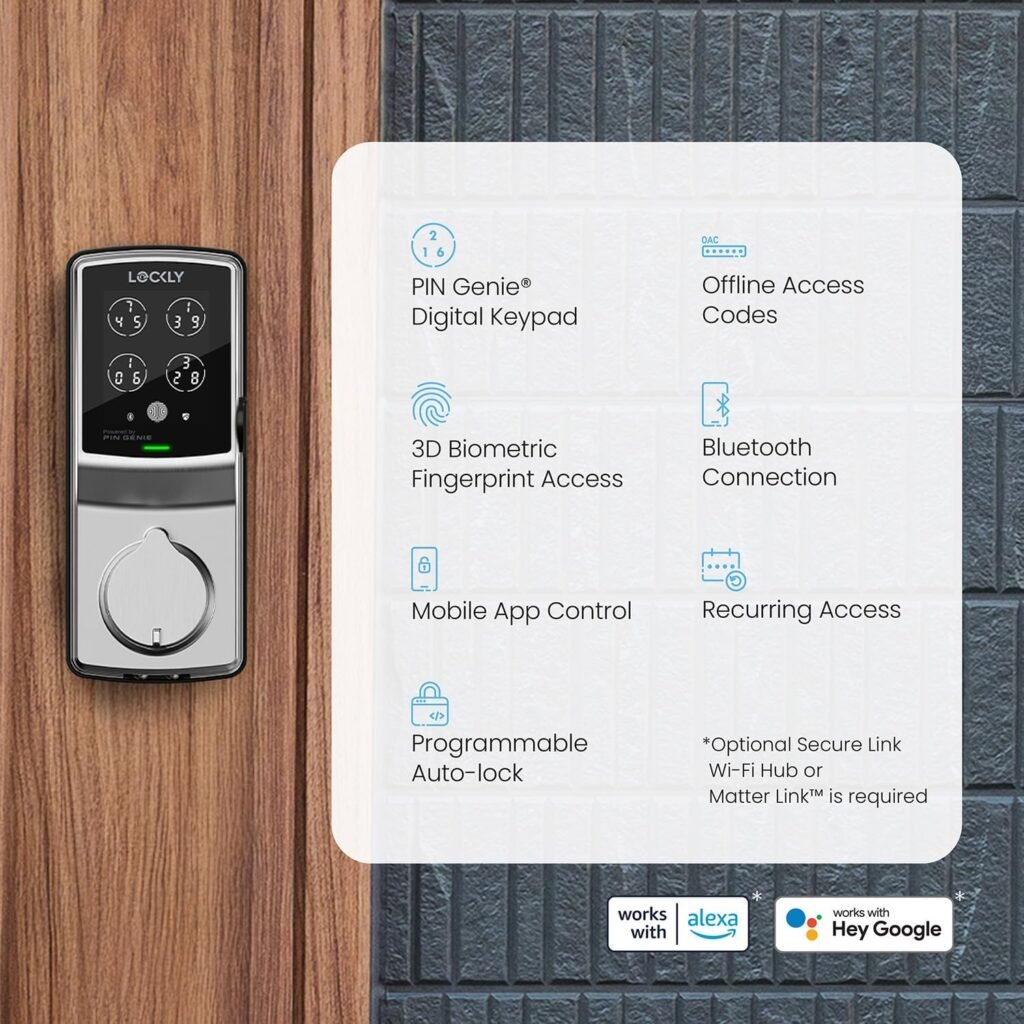 Lockly Secure Plus, Keyless Entry Door Lock, Smart Locks for Front Door, Smart Lock Deadbolt, PIN Genie® Keypad, 3D Biometric Fingerprint Sensor, Auto Lock Smart Door Lock Lockly Secure Plus, Keyless Entry Door Lock, Smart Locks for Front Door, Smart Lock Deadbolt, PIN Genie® Keypad, 3D Biometric Fingerprint Sensor, Auto Lock Smart Door Lock