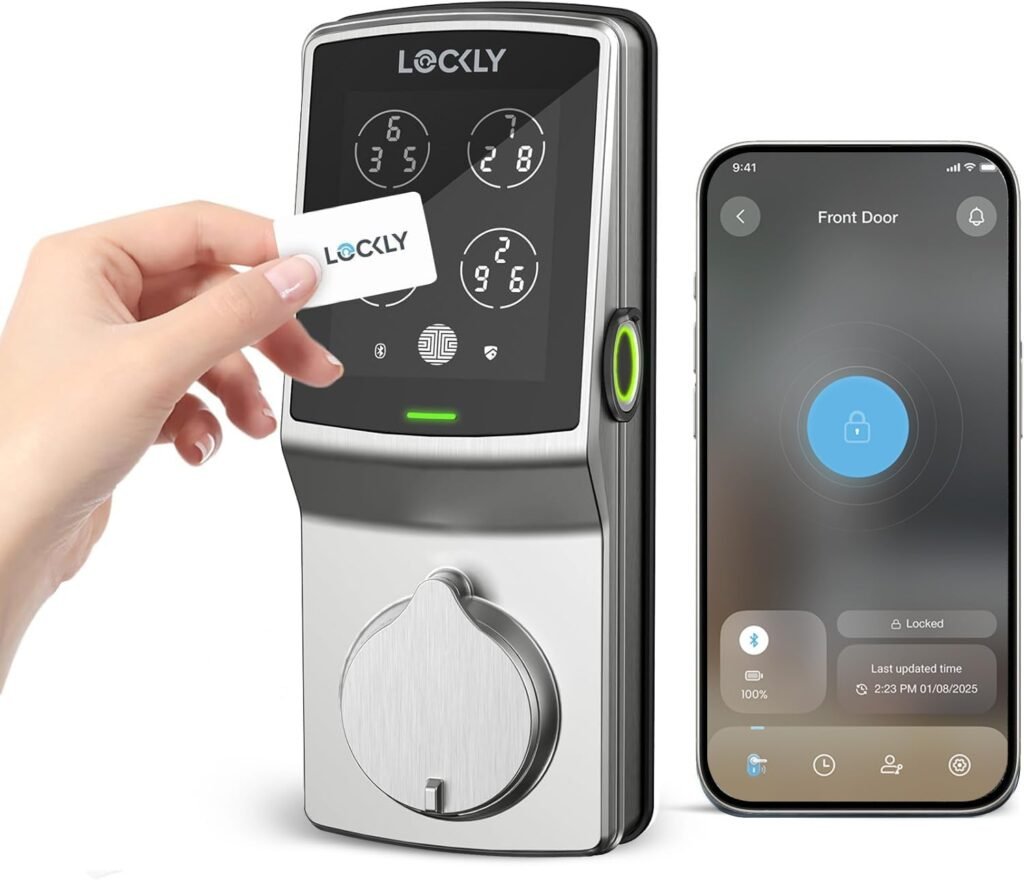 Lockly Secure Plus, RFID Card Smart Lock, Keyless Entry Door Lock, Smart Locks for Front Door, PIN Genie® Keypad, 3D Biometric Fingerprint Sensor, Auto Lock Smart Door Lock