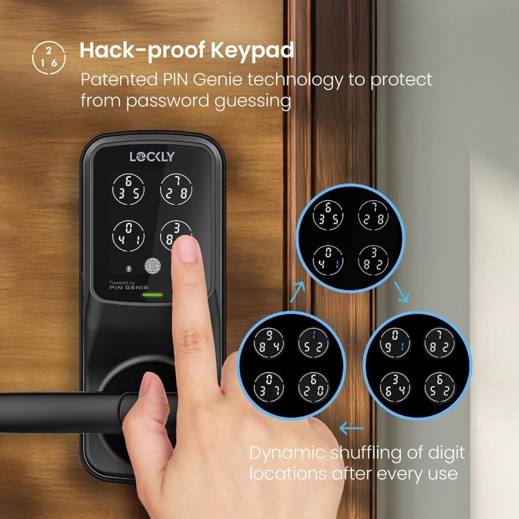 Lockly Secure Pro Smart Lock Wi-Fi, Keyless Entry Digital Keypad Door Lock, 3D Biometric Fingerprint Sensor Front Door Lock with Handle, Voice Control  Auto Lock - Latch Edition