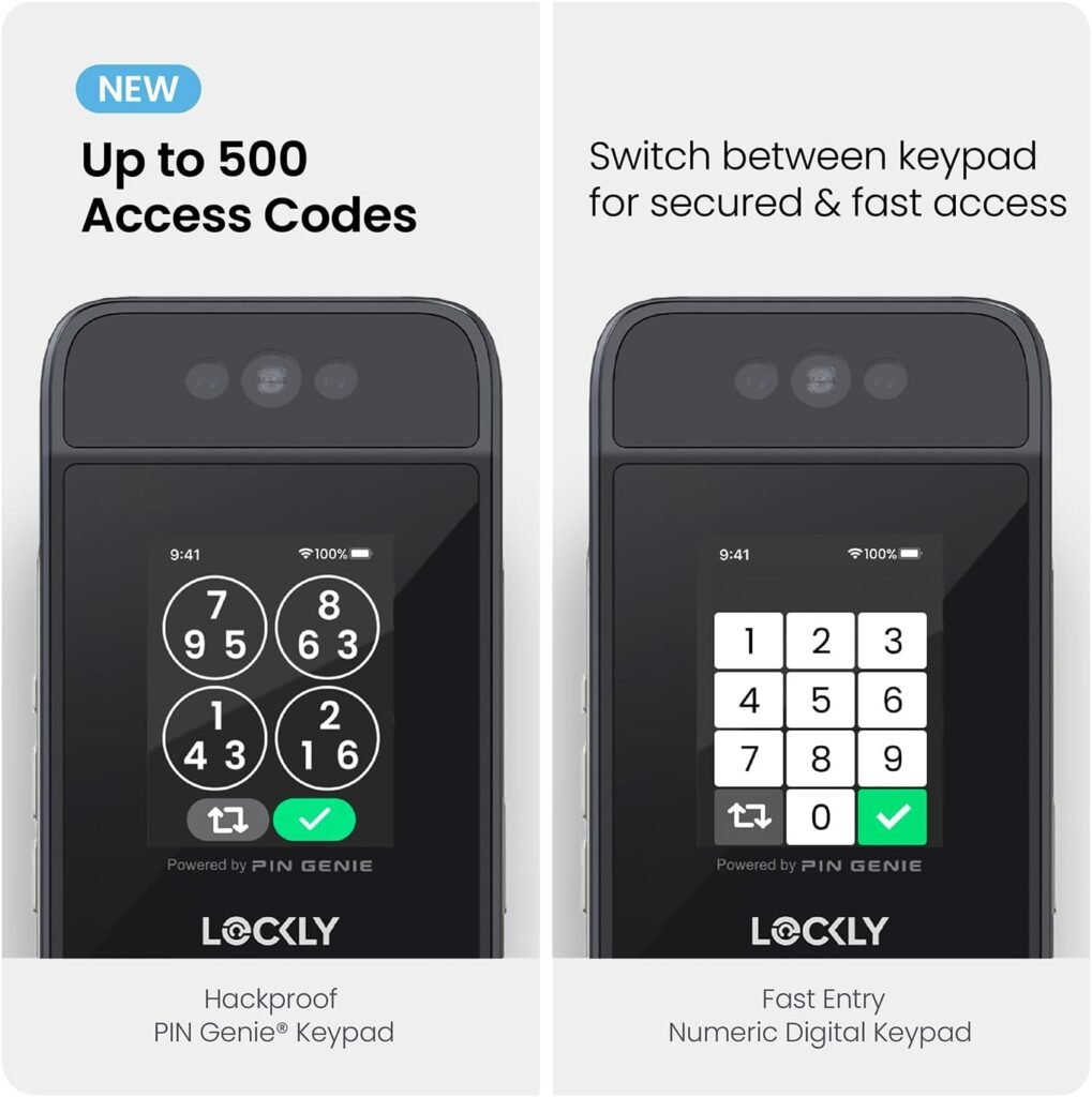 Lockly Visage Smart Lock, Facial Recognition  Fingerprint Keyless Entry Door Lock, Built-in Wi-Fi Deadbolt with Apple Home Key, PIN Genie Keypad, App Remote Control, Easy Installation