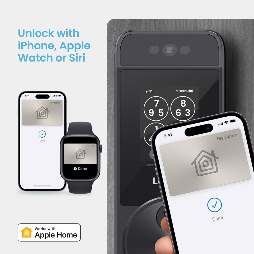 Lockly Visage Smart Lock, Facial Recognition  Fingerprint Keyless Entry Door Lock, Built-in Wi-Fi Deadbolt with Apple Home Key, PIN Genie Keypad, App Remote Control, Easy Installation