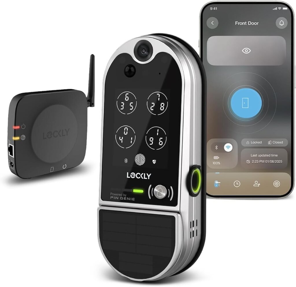 Lockly Vision Elite Video Smart Lock with Camera, Smart Wi-Fi Deadbolt for Front Door, PIN Genie® Keypad, Fingerprint Door Lock, Motion Sensor, App Remote Control, 2-Way Audio Doorbell, No Monthly Fee