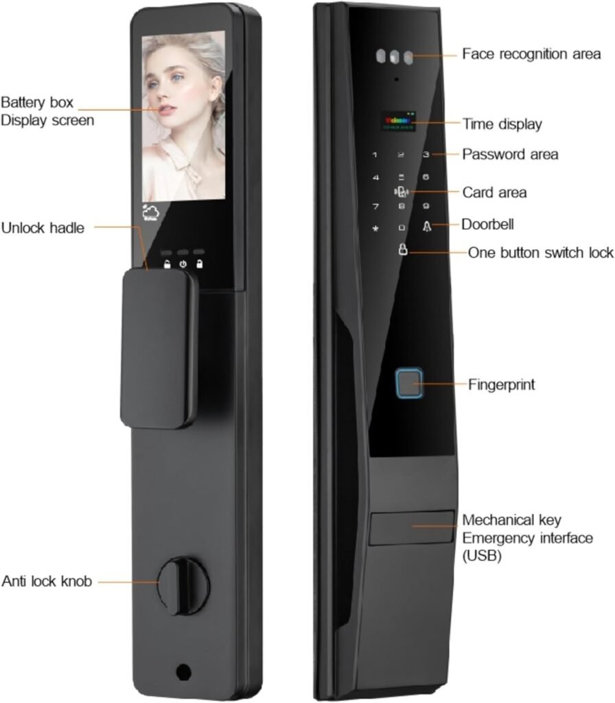 Mabtck Smart Door Lock with Video Intercom: 3D Facial Recognition  Fingerprint Entry, Palm Scan Digital Deadbolt with App Control, Keyless Entry for Modern Smart Homes