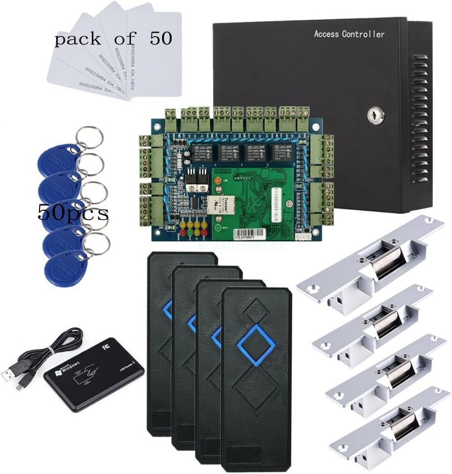 MENGQI-CONTROL TCP/IP 4 Door Entry Access Control Panel Kit Electric Strike Fail Secure NO Mode Lock Enroll RFID USB Reader 110-240V Power Supply Box RFID Reader Phone APP remotely Open Door MENGQI-CONTROL TCP/IP 4 Door Entry Access Control Panel Kit Electric Strike Fail Secure NO Mode Lock Enroll RFID USB Reader 110-240V Power Supply Box RFID Reader Phone APP remotely Open Door