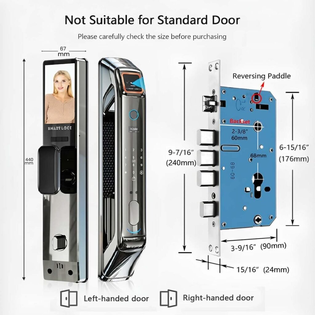 Smart Door Lock with 3D Face Recognition  HD Camera | Biometric Keyless Entry: Palm Vein, Fingerprint, Passcode, IC Card, Key | Video Intercom, Doorbell, Jlink App Control, Easy Install