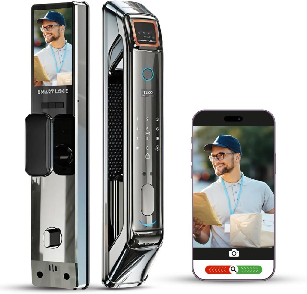 Smart Door Lock with 3D Face Recognition  HD Camera | Biometric Keyless Entry: Palm Vein, Fingerprint, Passcode, IC Card, Key | Video Intercom, Doorbell, Jlink App Control, Easy Install