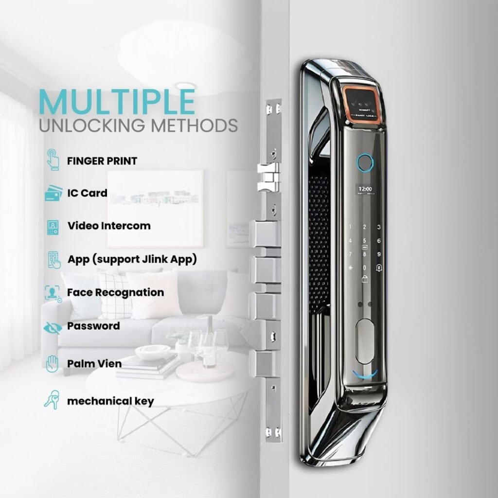 Smart Door Lock with 3D Face Recognition  HD Camera | Biometric Keyless Entry: Palm Vein, Fingerprint, Passcode, IC Card, Key | Video Intercom, Doorbell, Jlink App Control, Easy Install