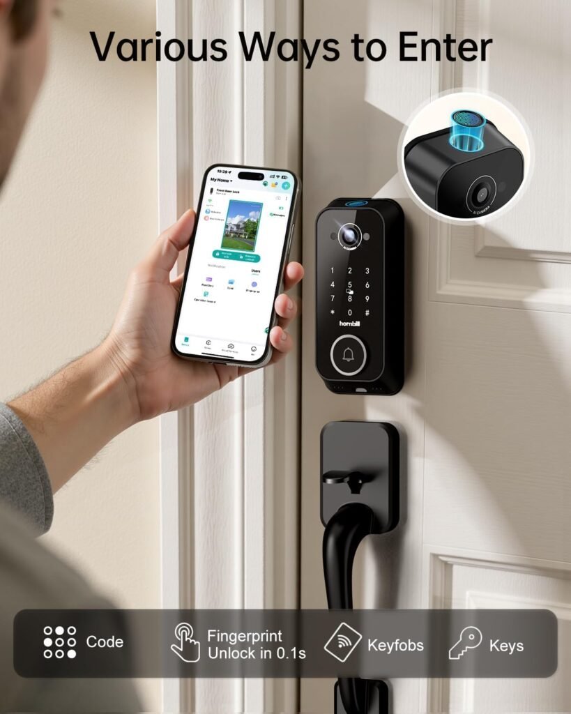 Smart Front Door Lock Sets: 2K HD Camera Lock with Doorbell Kits, Hornbill Fingerprint Keyless Entry Door Lock with Handles, WiFi Deadbolt(only 2.4G) for Remote Control, Free APP/Alexa/PIR, Black Smart Front Door Lock Sets: 2K HD Camera Lock with Doorbell Kits, Hornbill Fingerprint Keyless Entry Door Lock with Handles, WiFi Deadbolt(only 2.4G) for Remote Control, Free APP/Alexa/PIR, Black