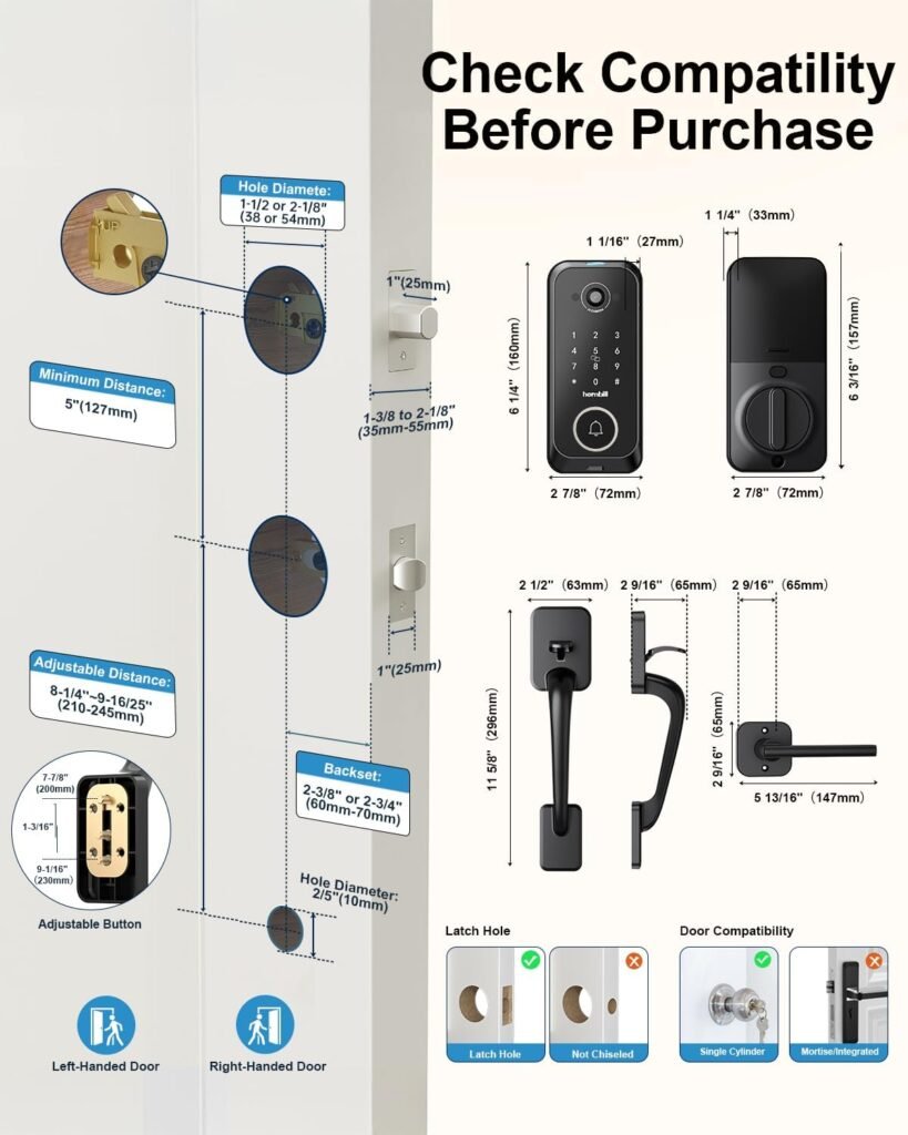 Smart Front Door Lock Sets: 2K HD Camera Lock with Doorbell Kits, Hornbill Fingerprint Keyless Entry Door Lock with Handles, WiFi Deadbolt(only 2.4G) for Remote Control, Free APP/Alexa/PIR, Black Smart Front Door Lock Sets: 2K HD Camera Lock with Doorbell Kits, Hornbill Fingerprint Keyless Entry Door Lock with Handles, WiFi Deadbolt(only 2.4G) for Remote Control, Free APP/Alexa/PIR, Black