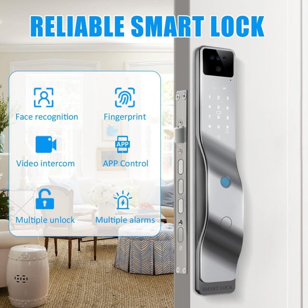 Sophies Smart Door Lock with Camera, Wi-Fi Smart Locks Fully Automatic 3D Face Recognition Smart Biometrics Fingerprint Door Lock Tuya Remote Control NFC Password with Doorbell