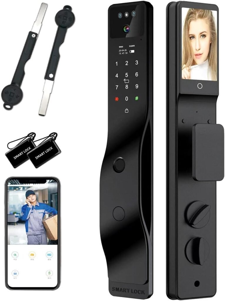 Sophies Smart Door Lock with Camera, Wi-Fi Smart Locks Fully Automatic 3D Face Recognition Smart Biometrics Fingerprint Door Lock Tuya Remote Control NFC Password with Doorbell