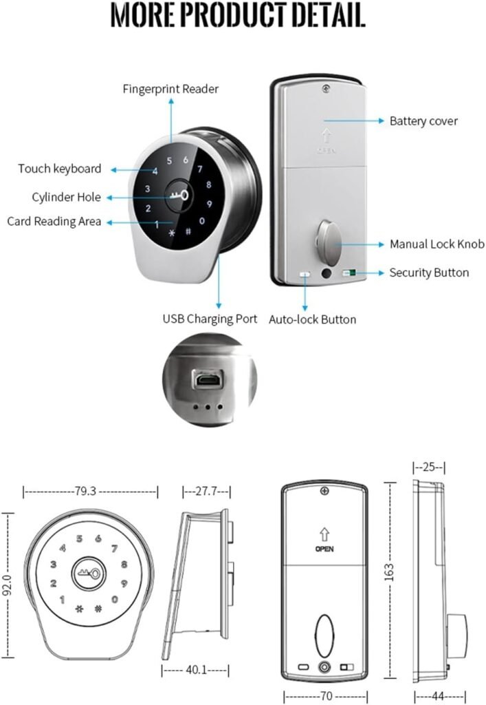 Entry Door Lock Touch Access Code Card Mechanical Key App Remote Control Auto Lock Security for Home and Hotel(OneColor)