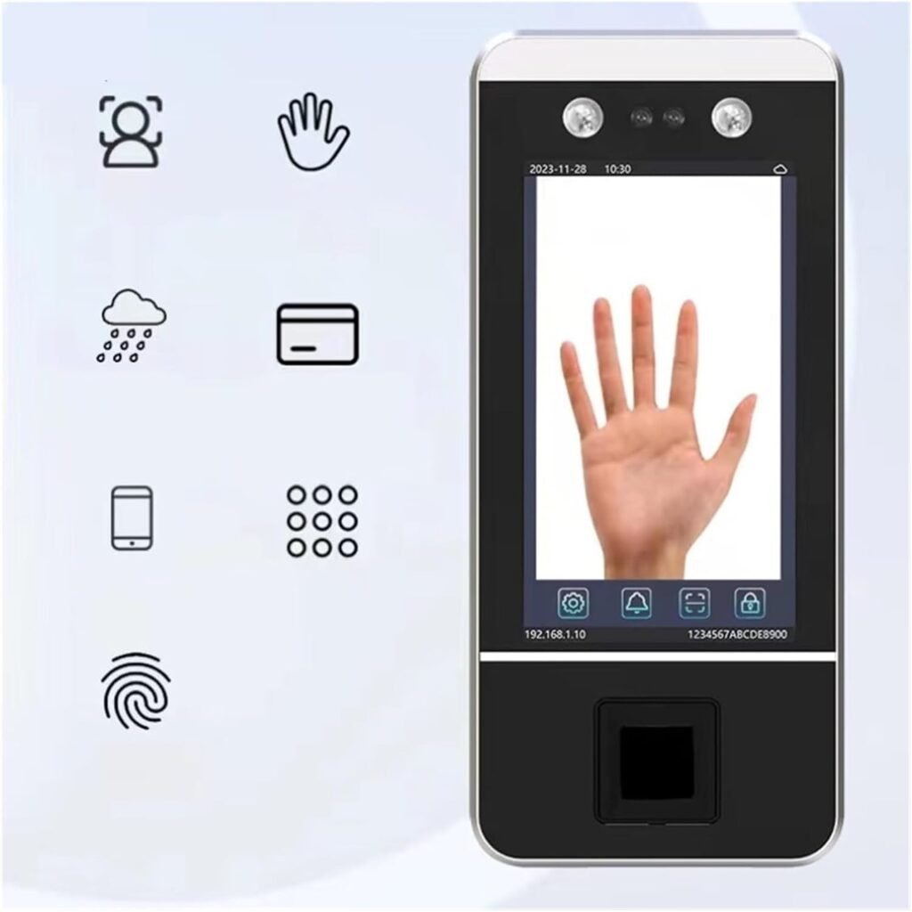 Fingerprint Time Clock, Time Clock,5 5 Inch Metal Office Biometric Access Control Products Hand Palm Attendance Face Recognition Machine and Access,