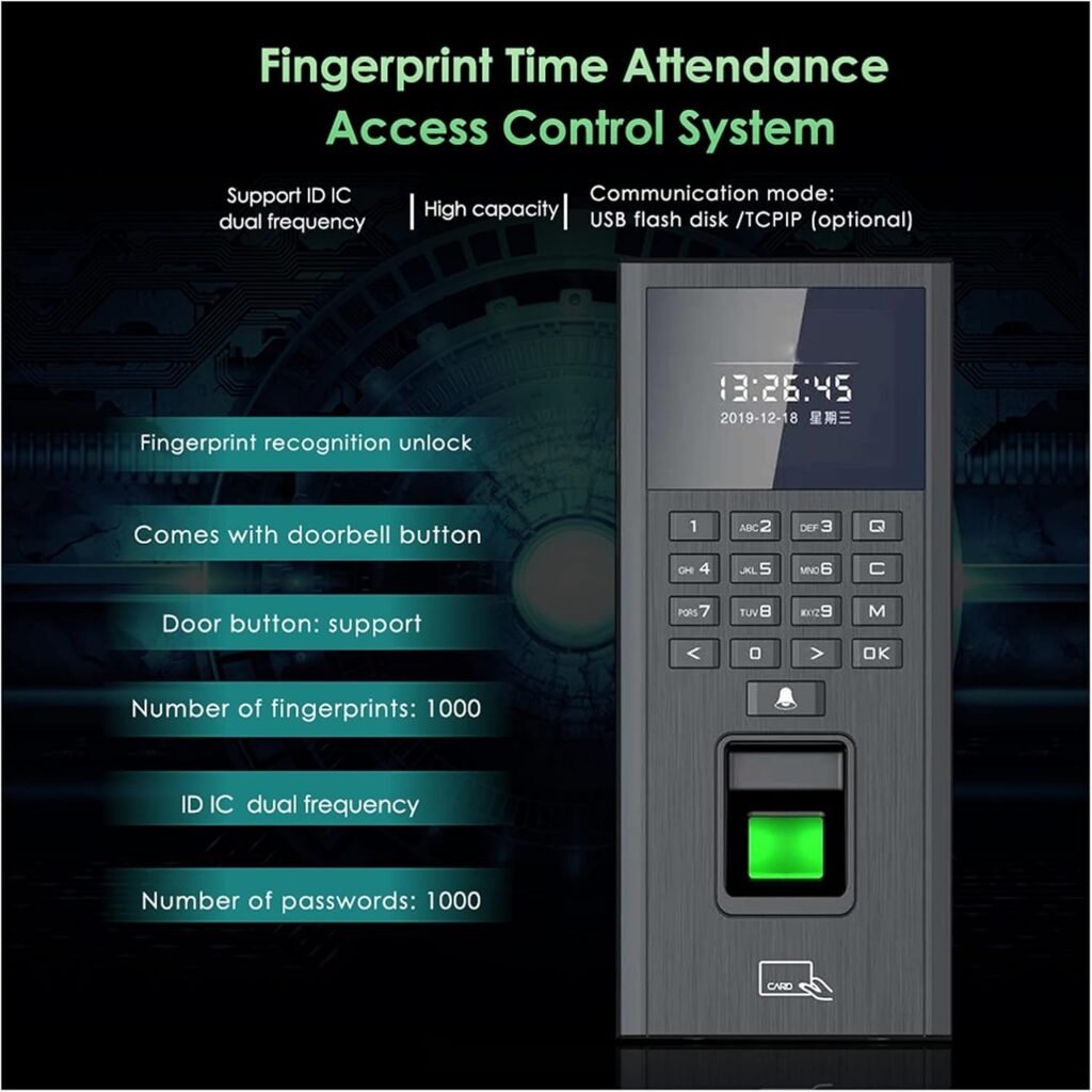 Time Clock, Biometric Fingerprint Keypad System 125Khz 13.56Mhz RFID Access Control Electronic USB Time Recorder TCP/IP Attendance Machine for Business, Office