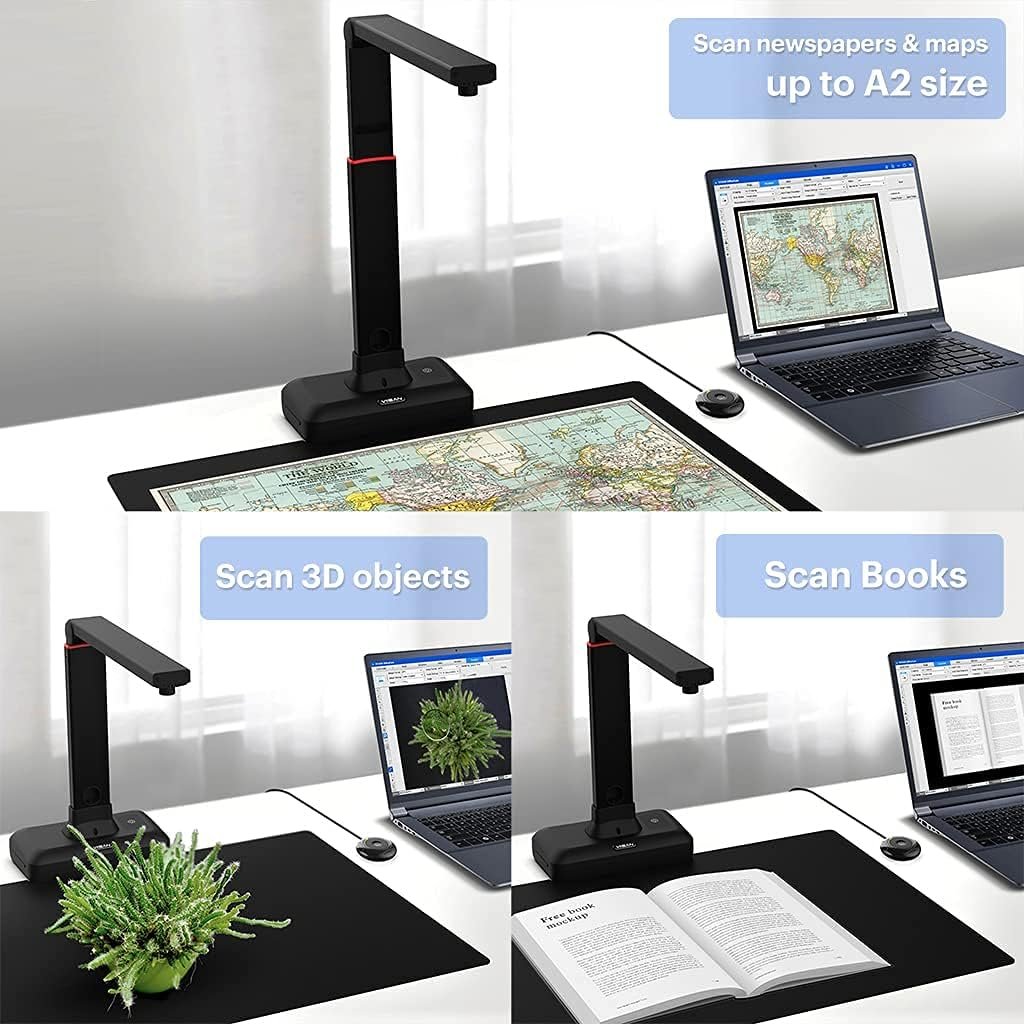 VIISAN Large Format Book  Document Scanner, Capture Size A2/A3, 26MP USB Document Camera with Auto-Flatten, Fingerprint Removal Technologies, Multi-Language OCR, Compatible with Windows  macOS
