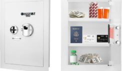Barska White Biometric Wall Safe with Right Opening Door – Fingerprint Access Safe with 120 User Memory, Solid Steel Construction, Motorized Deadbolts & Removable Shelves – In Wall safe, Hidden safe