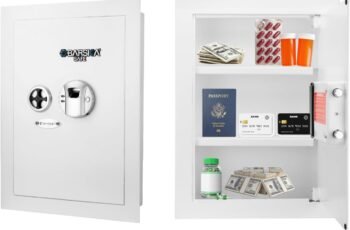 Barska White Biometric Wall Safe with Right Opening Door – Fingerprint Access Safe with 120 User Memory, Solid Steel Construction, Motorized Deadbolts & Removable Shelves – In Wall safe, Hidden safe