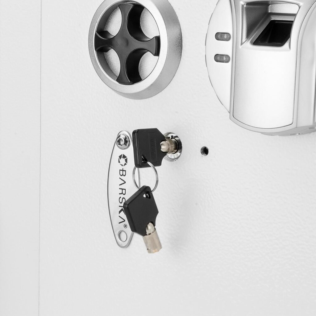 Barska White Biometric Wall Safe with Right Opening Door – Fingerprint Access Safe with User Memory, Solid Steel Construction, Motorized Deadbolts  Removable Shelves - In Wall safe, Hidden safe