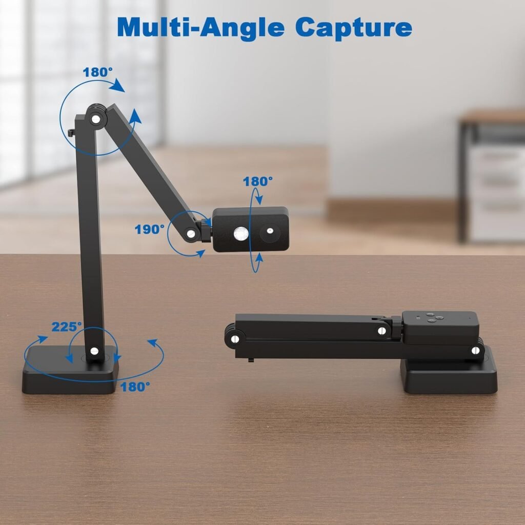 8MP Document Camera for Classroom, USB-C Plug  Play Overhead Camera with Autofocus, LED Light  Microphone, Foldable Doc Cam for Teachers, Online Teaching, Book Scanning, Zoom