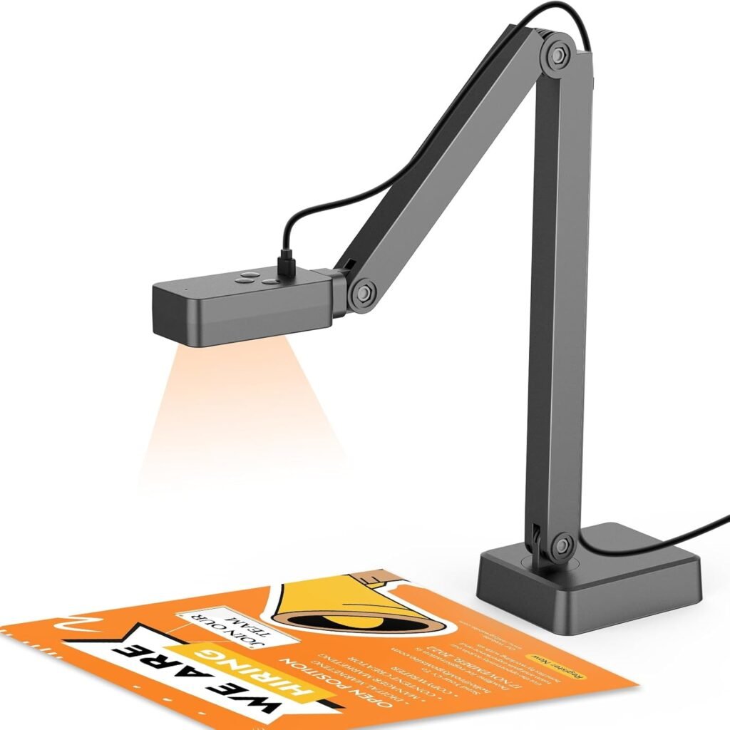 8MP Document Camera for Classroom, USB-C Plug  Play Overhead Camera with Autofocus, LED Light  Microphone, Foldable Doc Cam for Teachers, Online Teaching, Book Scanning, Zoom