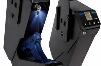 Biometric Handgun Gun Safe with FBI-Certified Fingerprint Sensor, Quick Access Pistol Safe for Bedside Home Defense, Anti-Spoof Security, Silent Mode, LED, Key Backup Viking Security Safe VS-11PZ