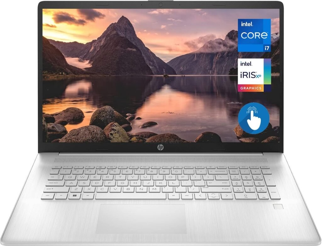 HP Laptop, 17.3 HD+ Touchscreen, 12th Gen Intel i7-1255U Processor, 16GB DDR4 RAM, 512GB SSD, Wi-Fi 6, Webcam, Backlit Keyboard, Fingerprint Reader, HDMI, Windows Home, Silver