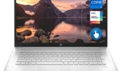HP 17 Laptop, 17.3″ HD+ Touchscreen, 12th Gen Intel i7-1255U Processor, 16GB DDR4 RAM, 512GB SSD, Wi-Fi 6, Webcam, Backlit Keyboard, Fingerprint Reader, HDMI, Windows 11 Home, Silver