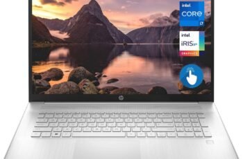 HP 17 Laptop, 17.3″ HD+ Touchscreen, 12th Gen Intel i7-1255U Processor, 16GB DDR4 RAM, 512GB SSD, Wi-Fi 6, Webcam, Backlit Keyboard, Fingerprint Reader, HDMI, Windows 11 Home, Silver
