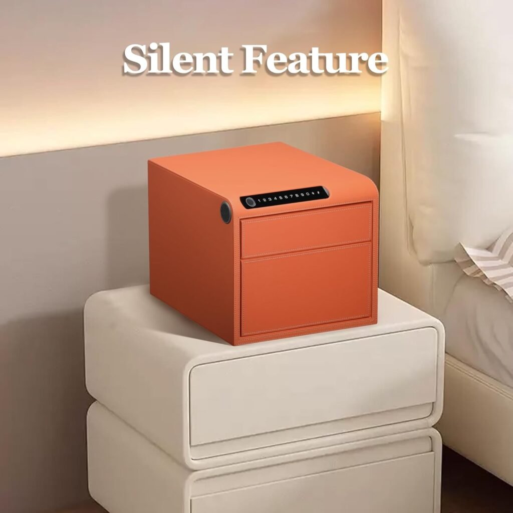 Jewelry Safe with Drawers，Biometric Fingerprint safe, Slide-Away Handgun Safe for Pistols, Leather Wrapped Jewelry Storage Safe, Digital Keypad  Quick-Access Drawer(Orange- Drawer)