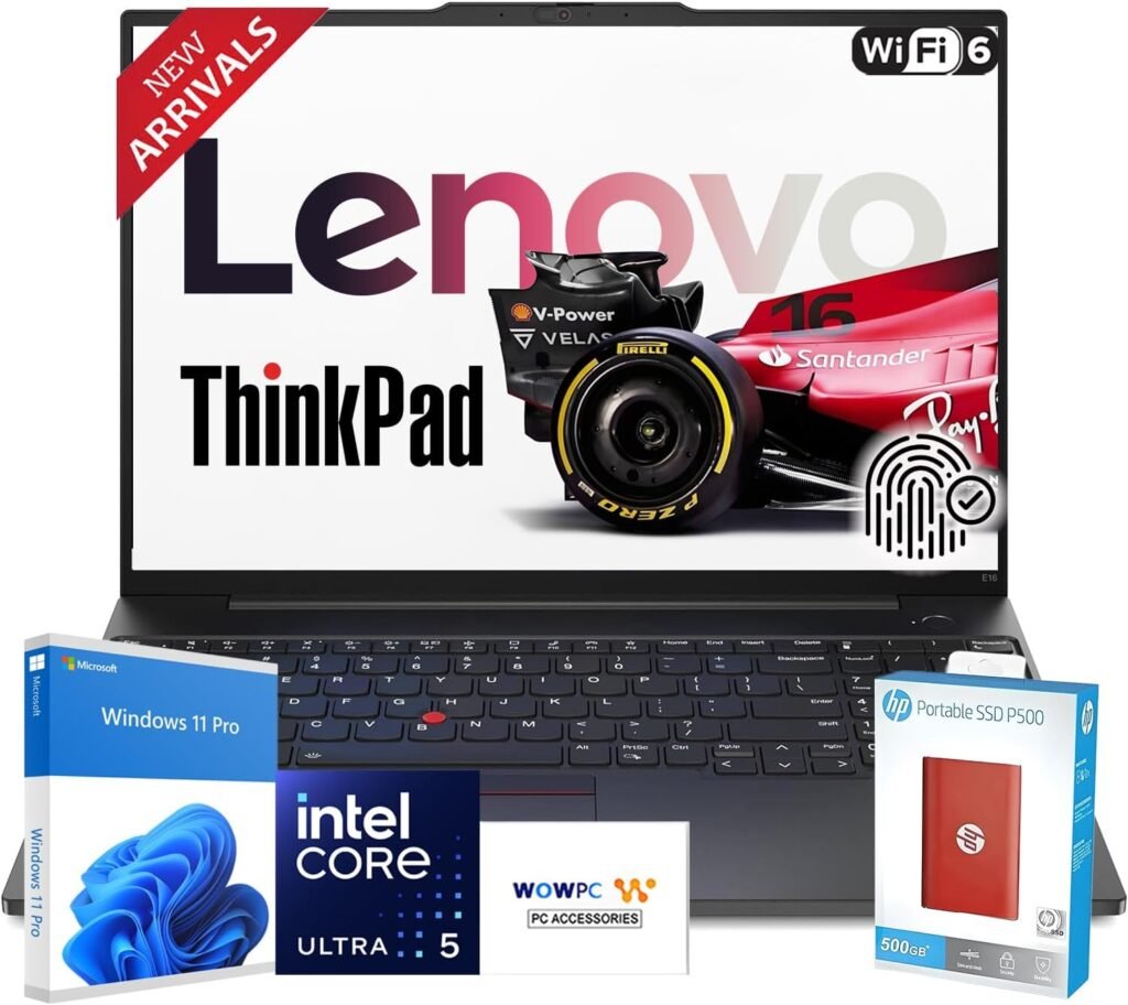 Lenovo New Released WUXGA Thinkpad E16 AI Business Laptop, Intel Core Ultra 125U, 64GB RAM, 2.5TB Storage(1TB PCIE + 500GB External), Backlit Keyboard, Fingerprint Reader, Windows Pro