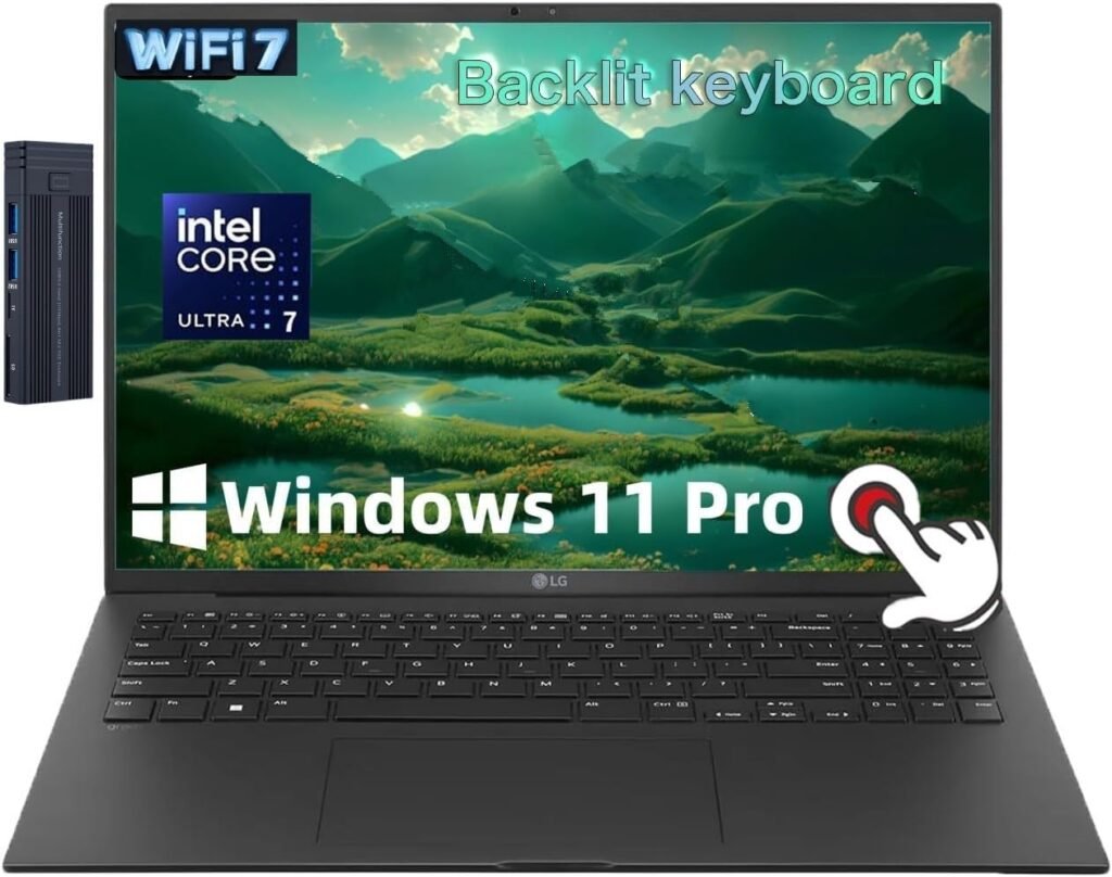 LG Gram WQXGA Touchscreen Laptop Copilot+ PC, Intel Core Ultra7 258V, 32GB RAM 2TB SSD, 512gb 9H Docking Station, Backlit Keyboard, Fingerprint Reader, Wi-Fi 7, Windows Pro, Black