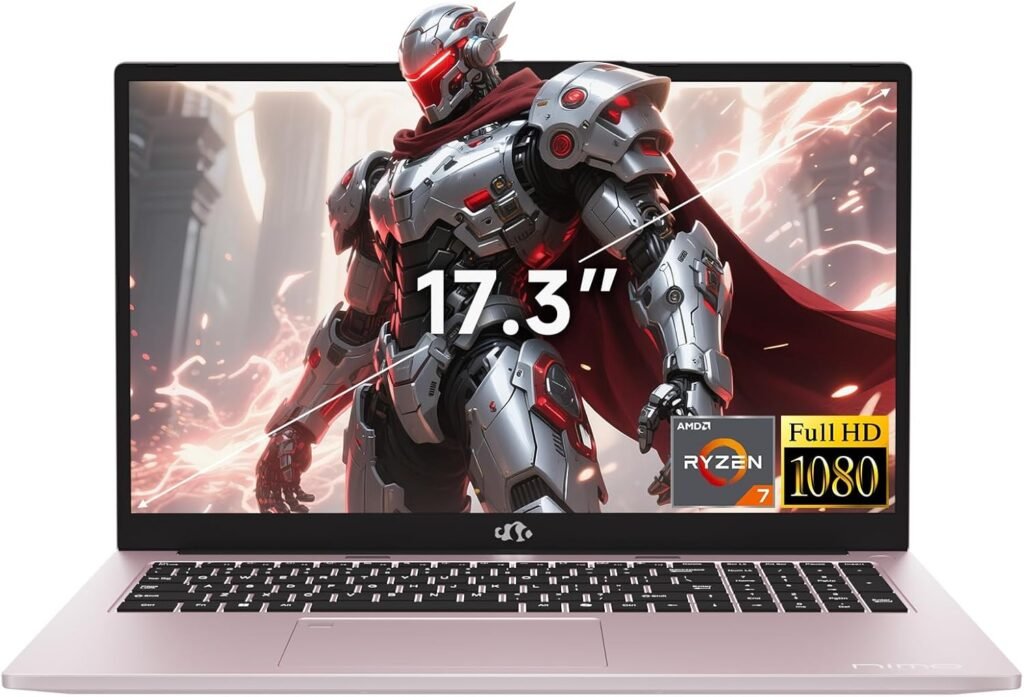 NIMO 17.3 Light-Gaming-Laptop, Cores AMD R7 7735HS (up to 4.75GHz, Beat i7 12650H) 16GB DDR5 RAM 512GB SSD Radeon 680M IPS FHD Computer with 100W Type-C 180° Viewing Wi-Fi 6E, for Business School