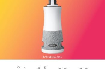 RICOH Meeting 360-360° Conference Room Camera – AI-Powered – Active Speaker Focus – USB-C Bus Powered – Zoom Certified – Works with Microsoft Teams, Google Meet, Cisco Webex