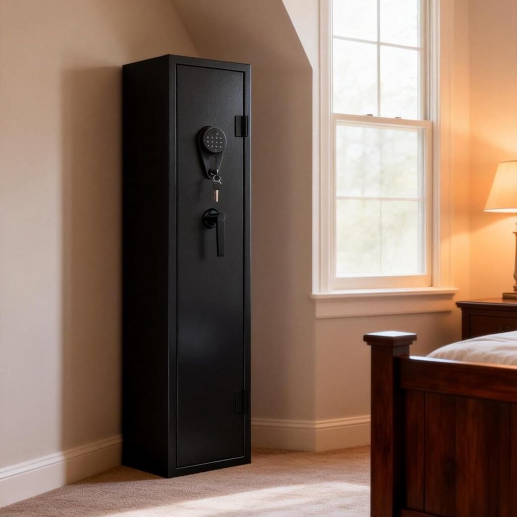 KAER 4-5 Gun Safe with Biometric Fingerprint  Digital Keypad,Gun Safe for Rifles and Pistols,Gun Cabinets for Rifles and Shotguns,Long Gun Safes,Rifle Safe with Removable Shelves