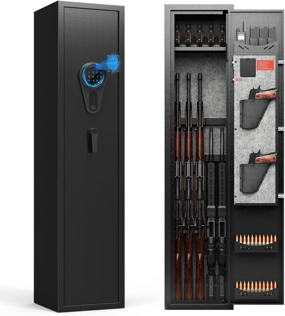 KAER 4-5 Gun Safe with Biometric Fingerprint  Digital Keypad,Gun Safe for Rifles and Pistols,Gun Cabinets for Rifles and Shotguns,Long Gun Safes,Rifle Safe with Removable Shelves