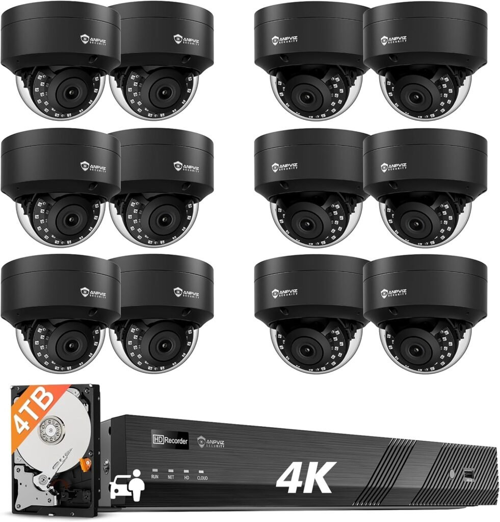 Anpviz 4K 16CH Black Dome PoE Security Camera System, 12PCS Wired IP Cams | 12MP 4K PoE NVR with 4TB HDD, AI Human Vehicle Detection, IR Night Vision for Commercial Home Store Office (U Series) Anpviz 4K 16CH Black Dome PoE Security Camera System, 12PCS Wired IP Cams | 12MP 4K PoE NVR with 4TB HDD, AI Human Vehicle Detection, IR Night Vision for Commercial Home Store Office (U Series)