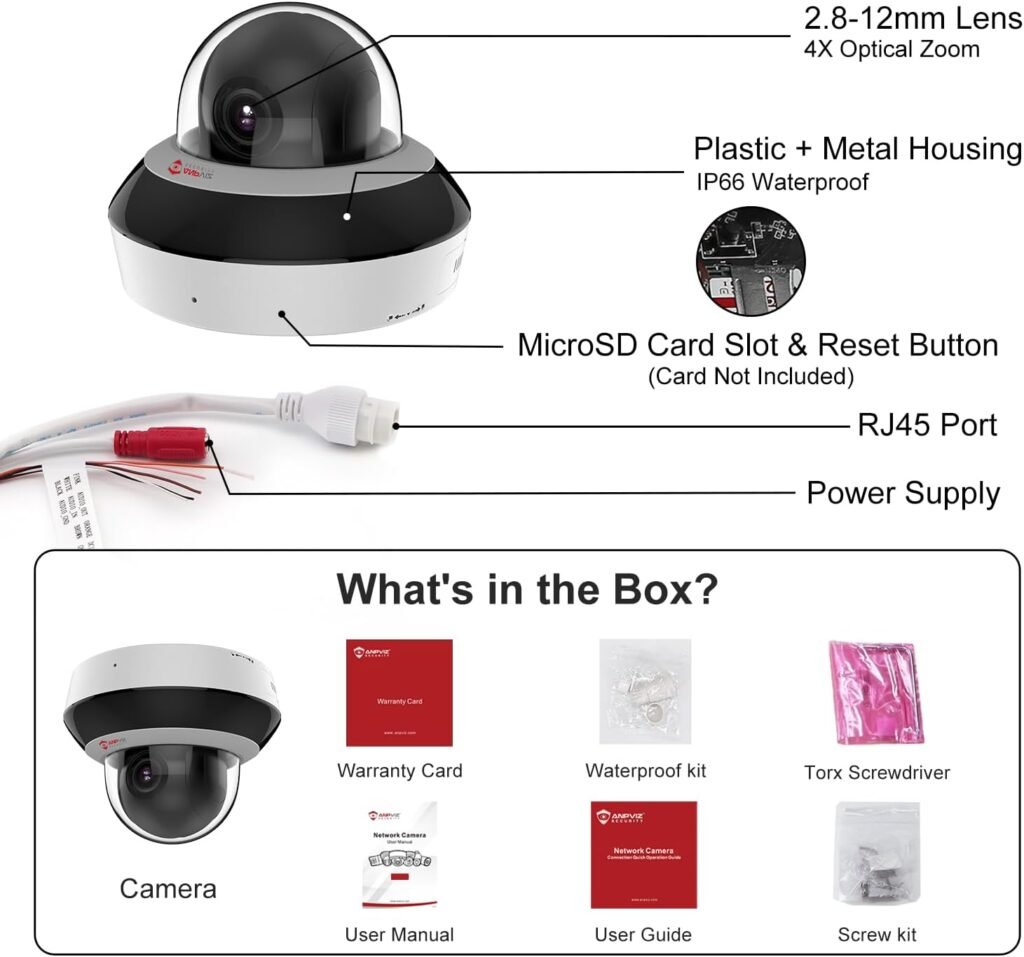 Anpviz 4MP PoE PTZ IP Camera, Dome Wired Security Camera, 4X Optical Zoom | Perimeter Protection, Human Vehicle Detection, 4MP@30fps, Way Audio, 350° Pan 90° Tilt, Card Slot, WDR, PTZIP204WX4IR-SU Anpviz 4MP PoE PTZ IP Camera, Dome Wired Security Camera, 4X Optical Zoom | Perimeter Protection, Human Vehicle Detection, 4MP@30fps, Way Audio, 350° Pan 90° Tilt, Card Slot, WDR, PTZIP204WX4IR-SU