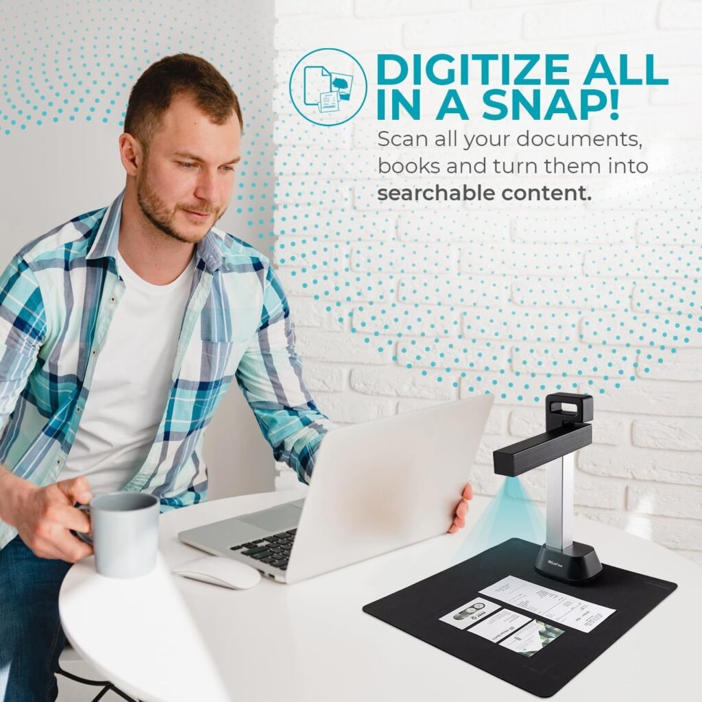 IRIScan Desk 8MP A4 Book and Document Scanner Grey with OCR, AI Auto-Flattening and Finger Erasing, Compatible with Windows
