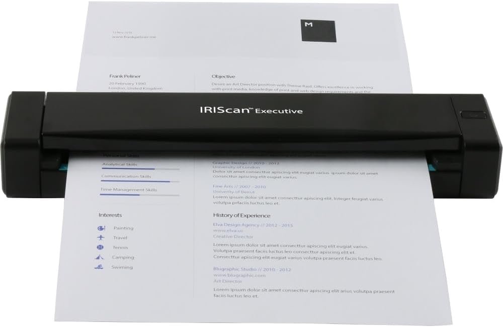 IRISCan Executive Duplex Portable Mobile Document & Receipts Portable Color Scanner USB Powered, 1Click Scan to PDF, Full