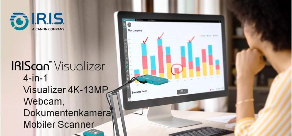 IRIScan Visualizer Grey 4K 13MP USB Document Camera for Teaching and Distance Learning, Portable A3 Scanner for Windows and