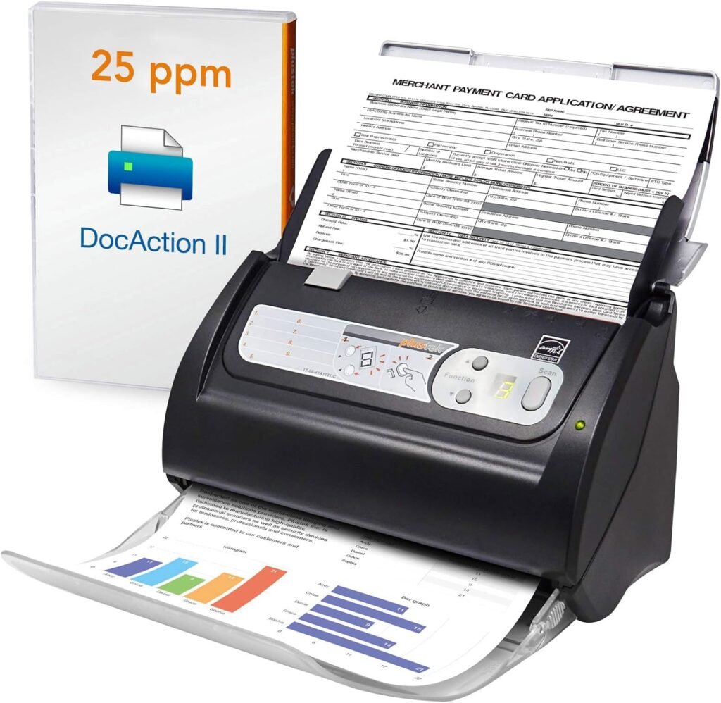 Plustek PS186 Desktop Document Scanner, with 50-Pages Auto Document Feeder (ADF). for Windows/8 //11 (Intel/AMD only)
